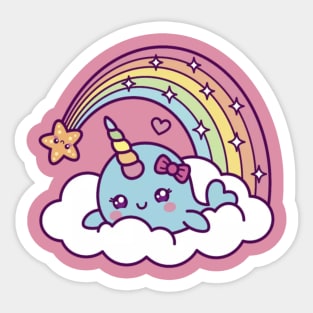 Narwhal Girl Dreams On Cloud With Rainbow Sticker